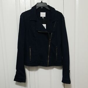 Isaac Mizrahi Denim Jacket with Moto Design and Asymmetrical Zipper